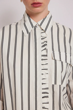 Kylie Ruffle Shirt, White Stripe