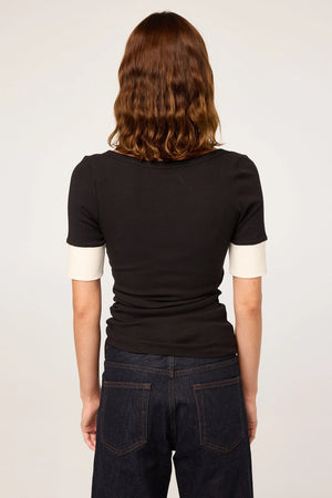 Lou Half Sleeve Henley Top, Black