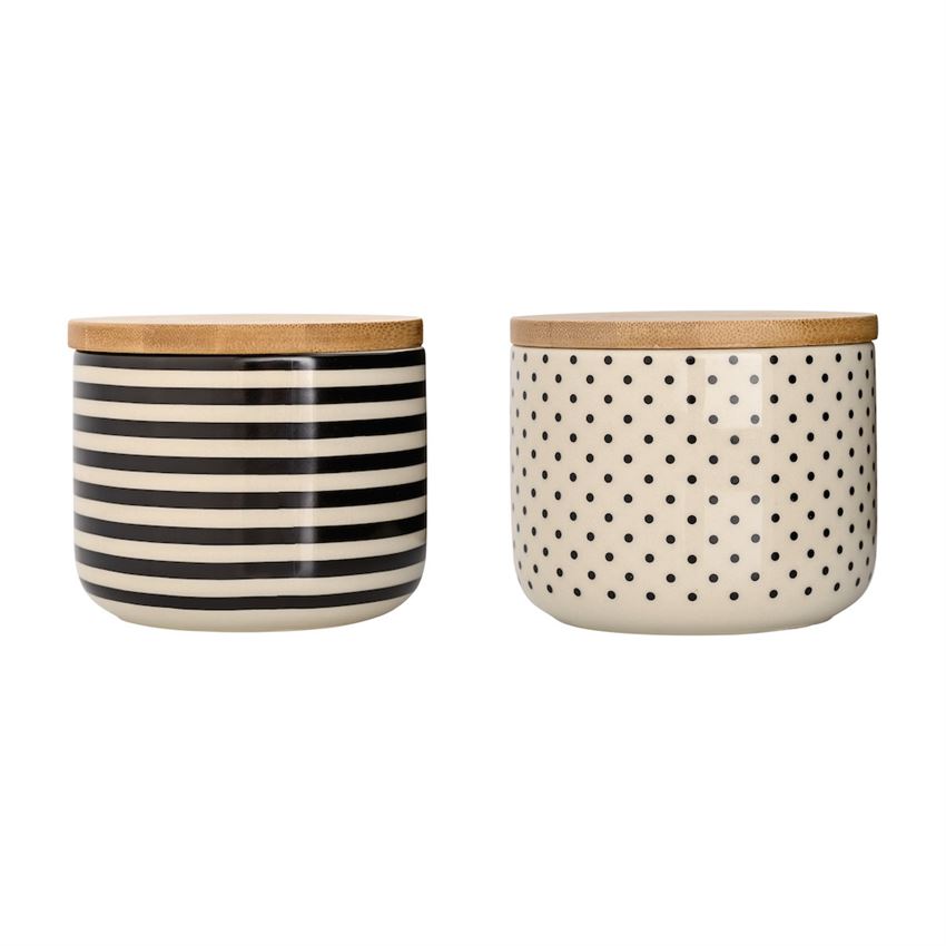 4" round x 3 1/4" H Ceramic Jar with wood lid 2 styles