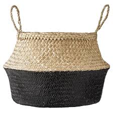 19" Round x 11 1/2" H Seagrass Basket Handles Natural and Black