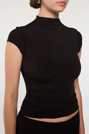 Reese Mock Neck Top, Black