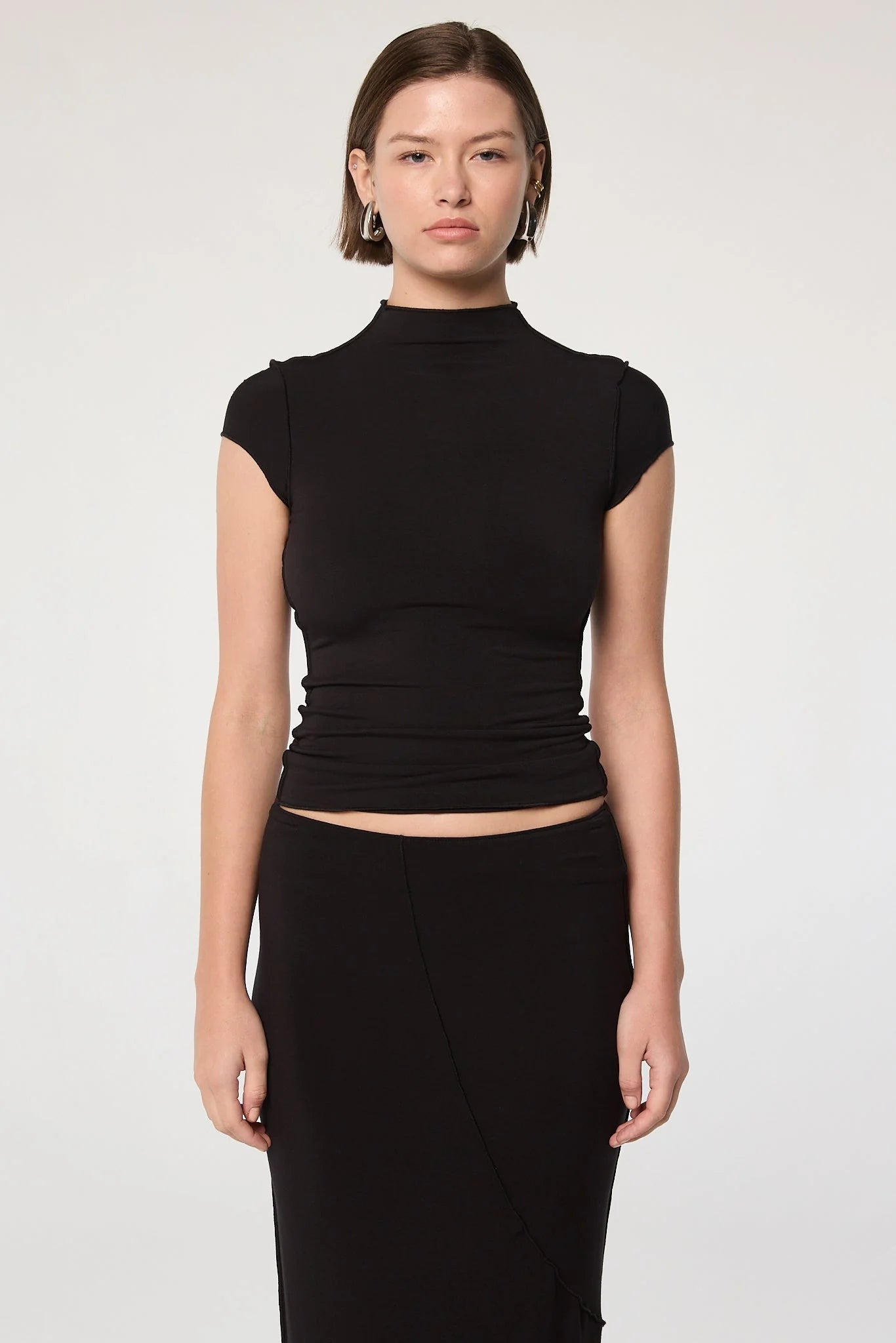 Reese Mock Neck Top, Black
