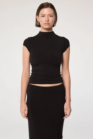 Reese Mock Neck Top, Black