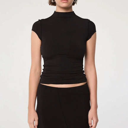 Reese Mock Neck Top, Black