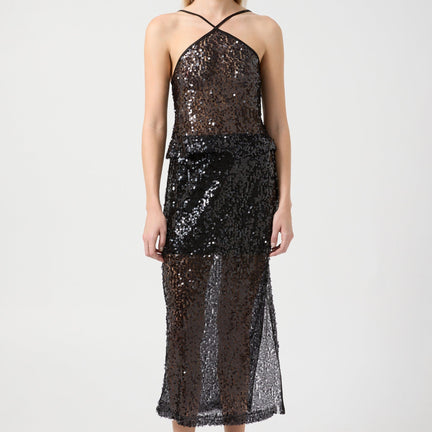 Reflection Sequin Midi Skirt, Black