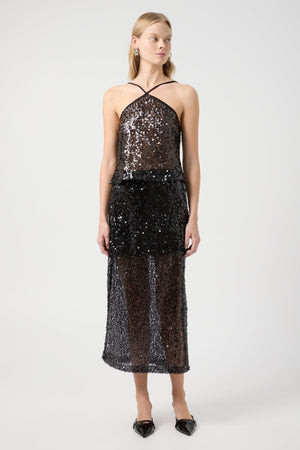 Reflection Sequin Midi Skirt, Black