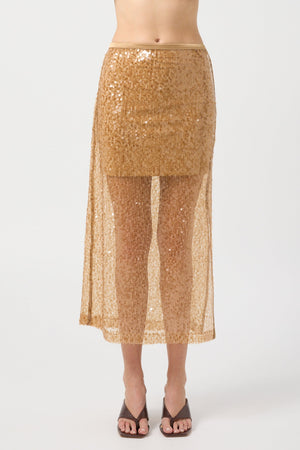 Reflection Sequin Midi Skirt, Honey