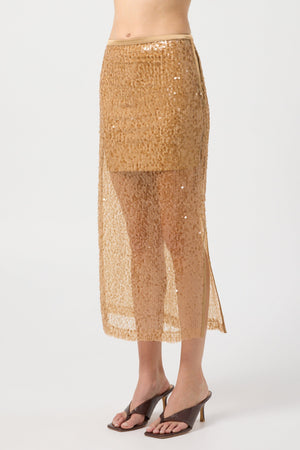 Reflection Sequin Midi Skirt, Honey