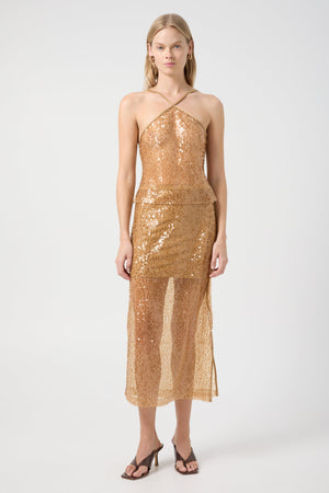 Reflection Sequin Midi Skirt, Honey