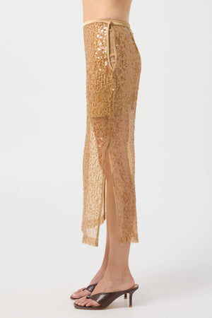 Reflection Sequin Midi Skirt, Honey