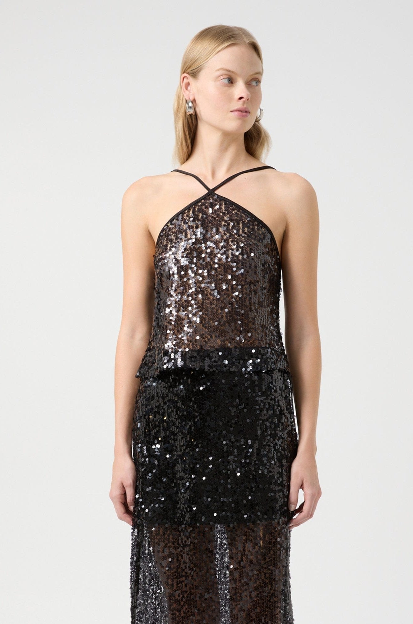 Reflection Sequin Top, Black