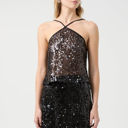 Reflection Sequin Top, Black