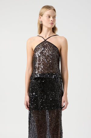 Reflection Sequin Top, Black