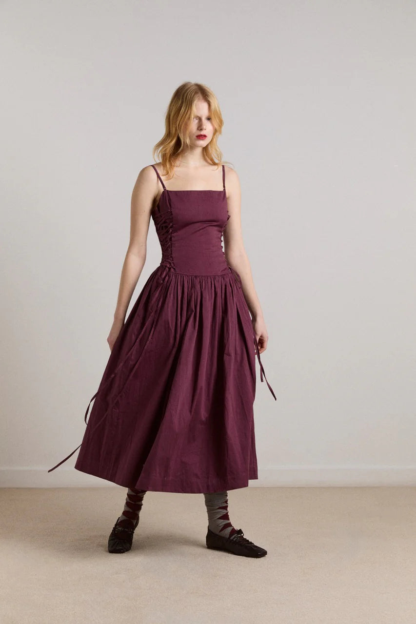 Angelina Cotton Satin Dress, Fig
