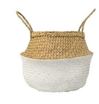 19" round sea grass basket with handles natural and white