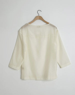 Silk Cotton Sheer Boatneck, Creme