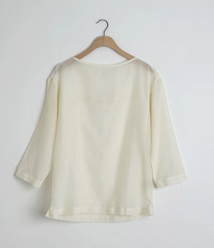 Silk Cotton Sheer Boatneck, Creme