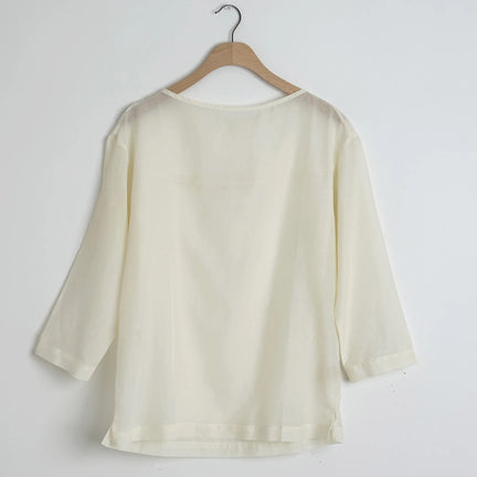 Silk Cotton Sheer Boatneck, Creme