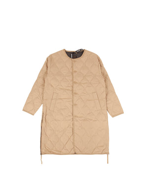 Military Crew Neck Down Long Jacket, Light Mocha