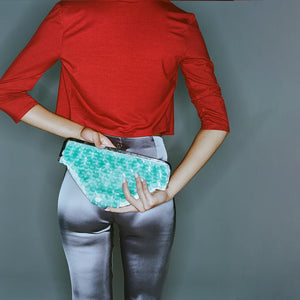 Sequin Undie Clutch, Aqua