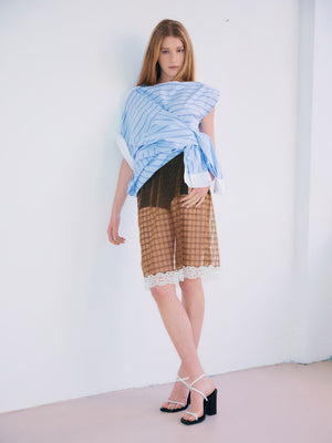 Shoulder Placket Top, Blue Stripe