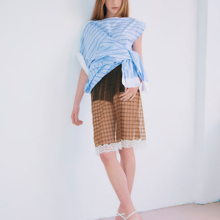 Shoulder Placket Top, Blue Stripe