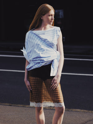 Shoulder Placket Top, Blue Stripe