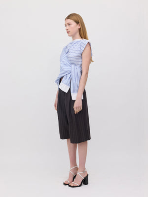 Shoulder Placket Top, Blue Stripe