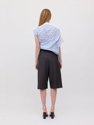 Shoulder Placket Top, Blue Stripe