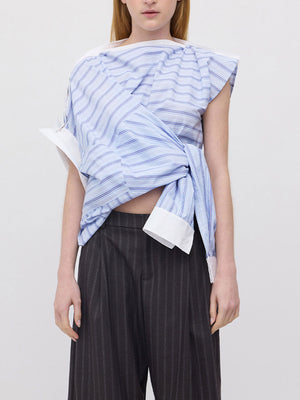 Shoulder Placket Top, Blue Stripe
