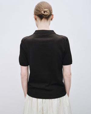 Collared Knit Top, Black