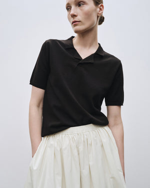 Collared Knit Top, Black