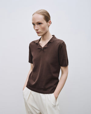 Collared Knit Top, Brown