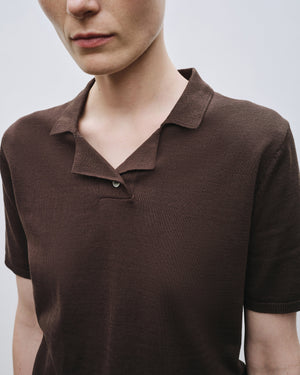 Collared Knit Top, Brown