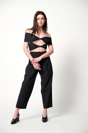 Bandeau Stretch Linen Top, Black