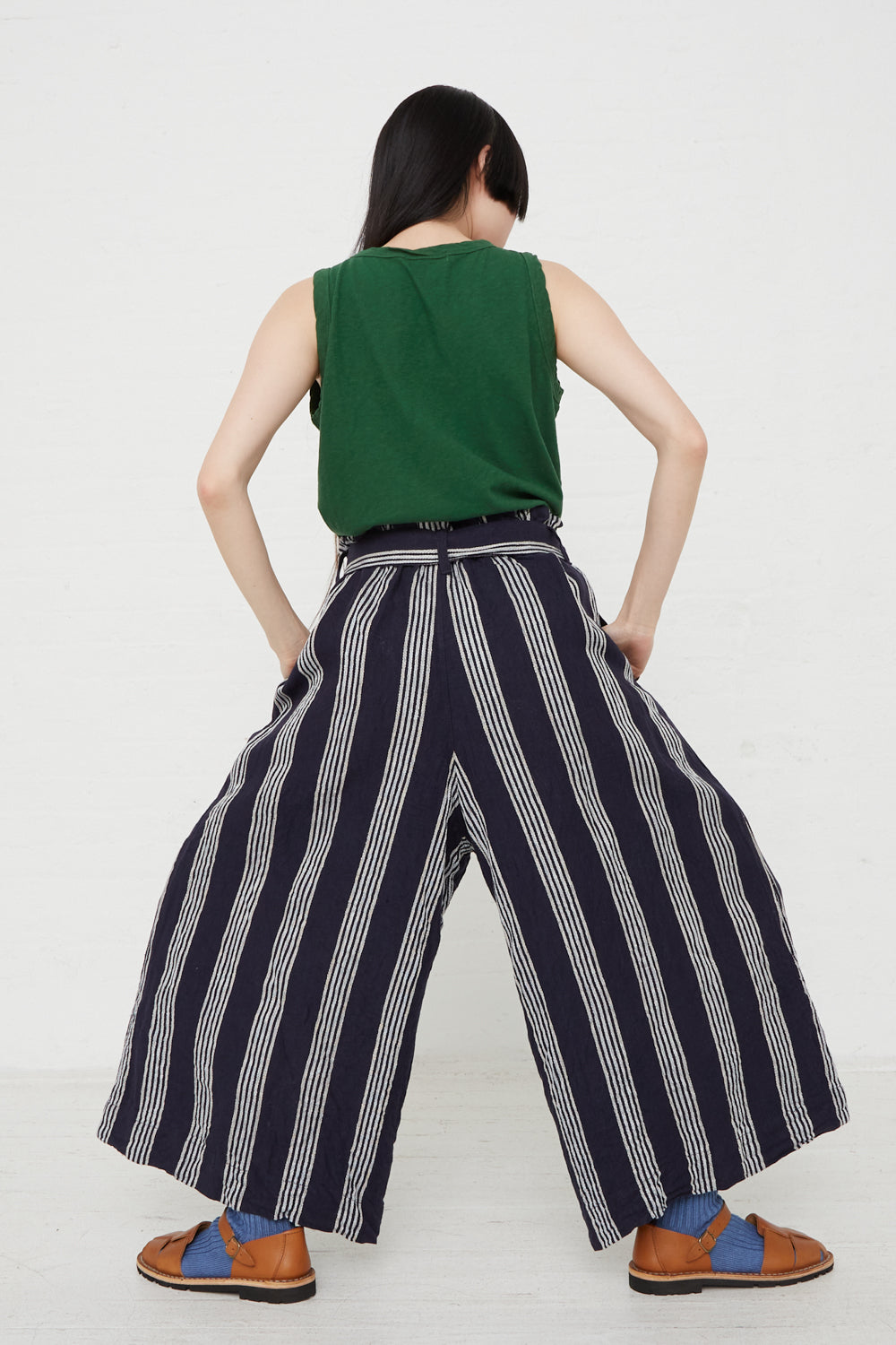 Linen Stripes Pants (Woven) Linen 100%, Navy Stripe