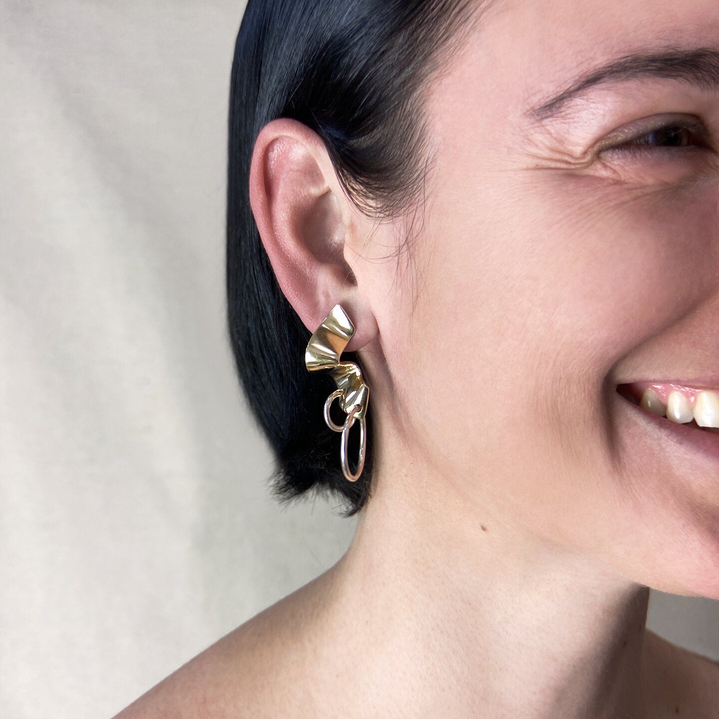 Elbe Loop Earring, Brass with Silver Ring