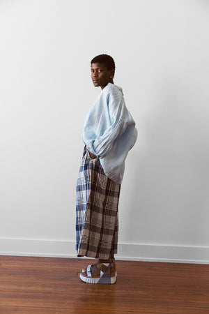Linen Check Pants (Woven) Linen 100%, Navy Check