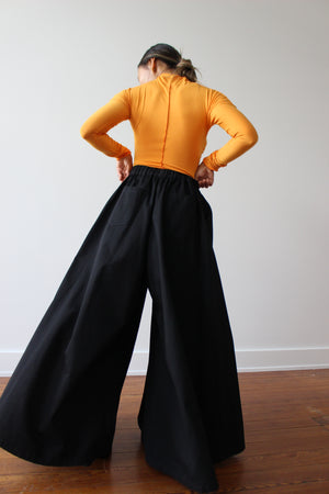 Pleated Baggy Trousers with Vents, Black