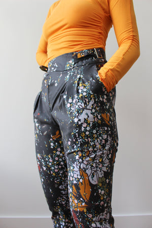 Distressed Vintage Floral Print Pleated Pants