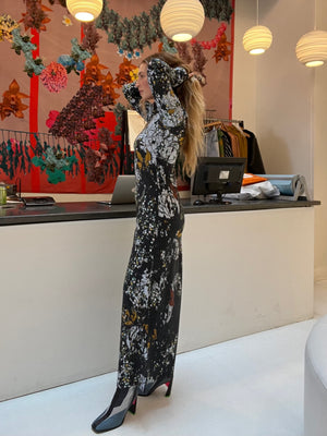 Distressed Vintage Floral Print Turtleneck Dress