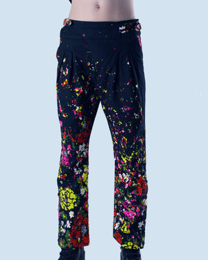 Distressed Floral Pleated Trousers, Midnight Roses