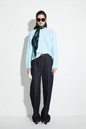 Pelana Wide Leg Denim Trousers with Crease, Dark Denim