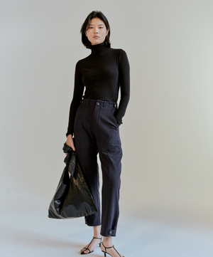 Roll Neck Jersey Top, Black