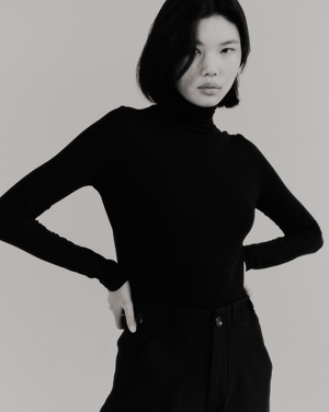 Roll Neck Jersey Top, Black