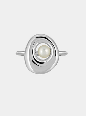 Arp Ring with Floating Pearls, Stainless Steel