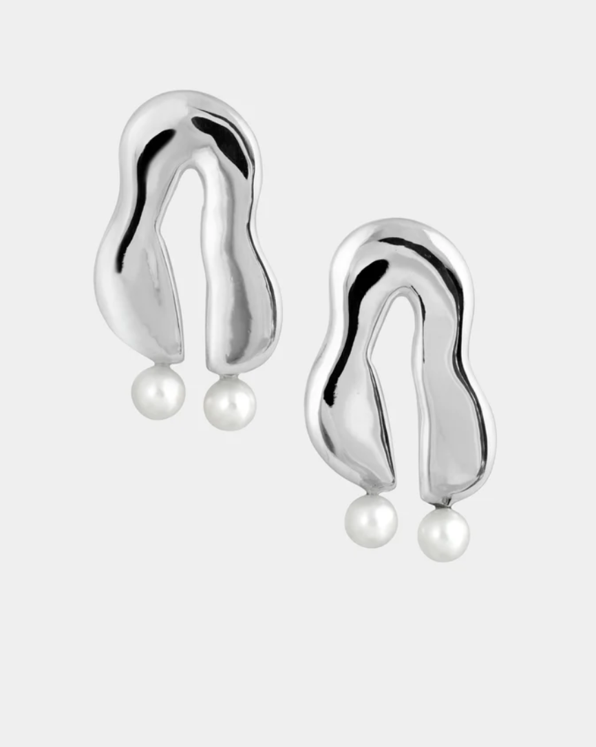 Wiggle Earrings with Static Pearls, Sterling Silver
