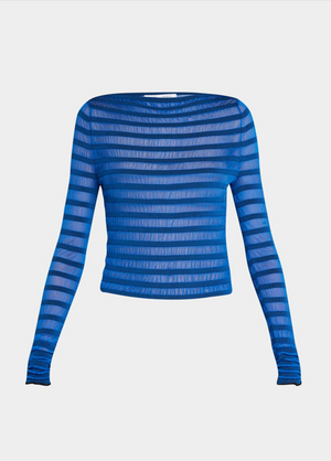 Sheer Stripe Sweater, Cerulean/ Black