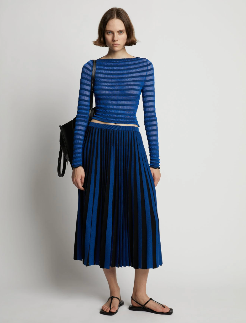 Sheer Stripe Knit Skirt, Cerulean, Black