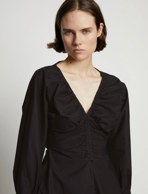 Poplin V Neck Top, Black